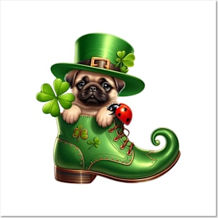 Pug Dog Shoes For Patricks Day Posters and Art